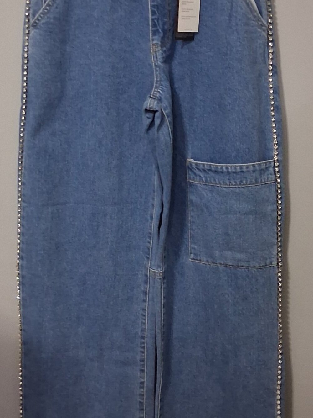 Forever 21 Wide-Leg Rhinestone-Trim Denim Pants